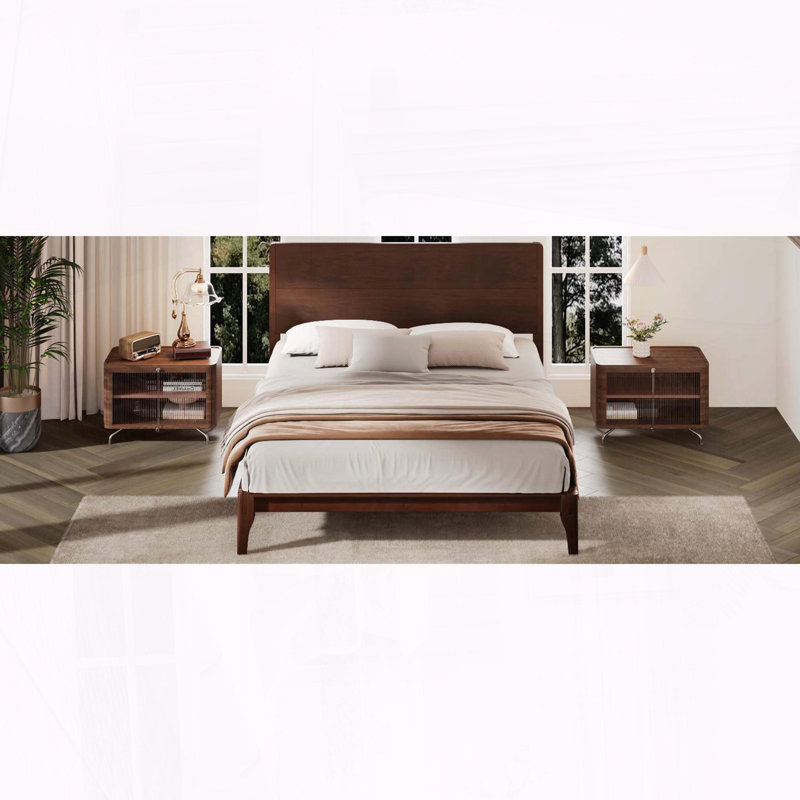 Grand lit plateforme en bambou moderne Mid-Century, Grand lit, Chocolat