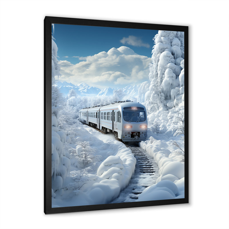 «Christmas Snow Train Journey II - Train», art mural, Cadre simple noir, H 32 po x l 16 po x P 1 po