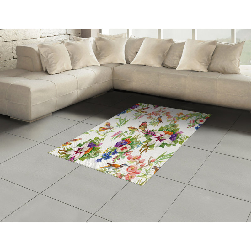 Floral High Density Long Fiber Poly Threads Decorative Area Rug Carpet, Rectangle 4' x 5'8"