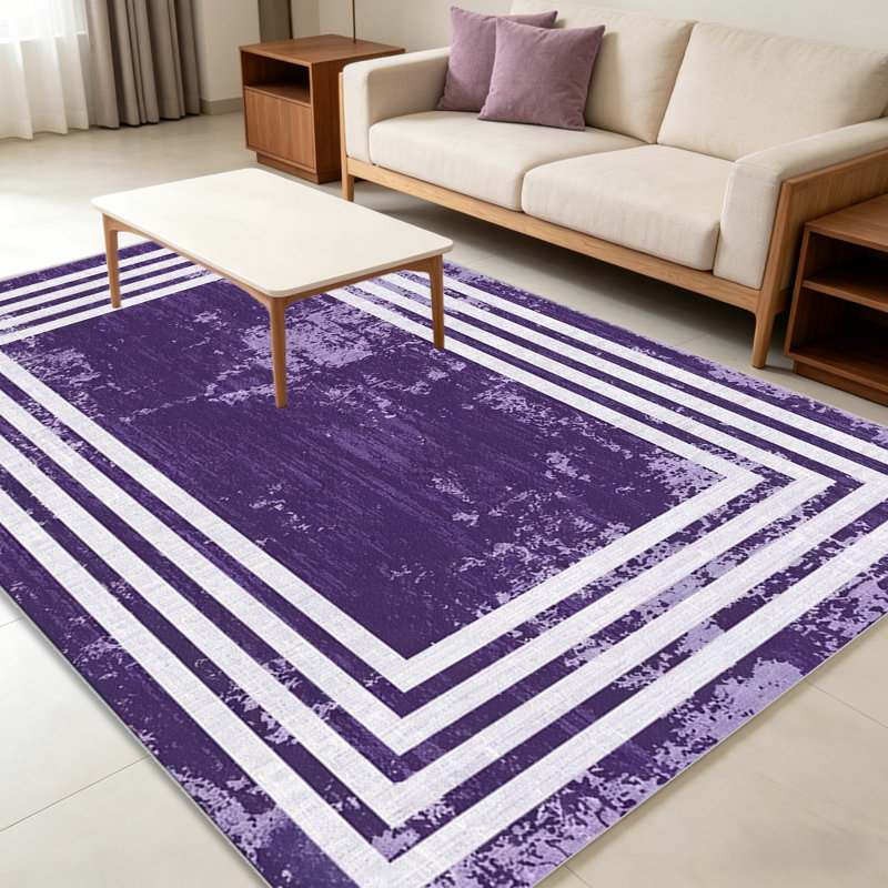 Purple Multi Border carpet-easy to clean, machine-washable, soft and comfortable; suitable for door mats, kitchens, living rooms, bedrooms, corridors, and laundry areas. Easy to clean, durable carpet for home decoration.