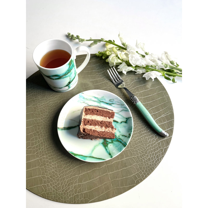 Dovi Faux Leather Round Placemats, Olive