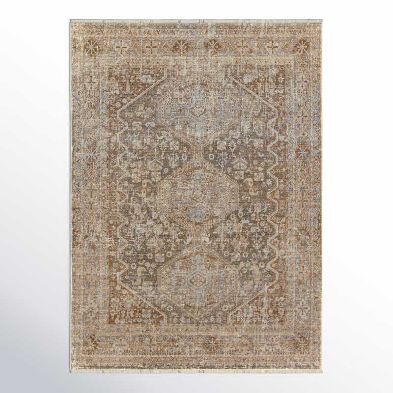 Clemente Oriental Machine Woven Polypropylene Area Rug in Tan/Taupe, Rectangle 10' x 14'