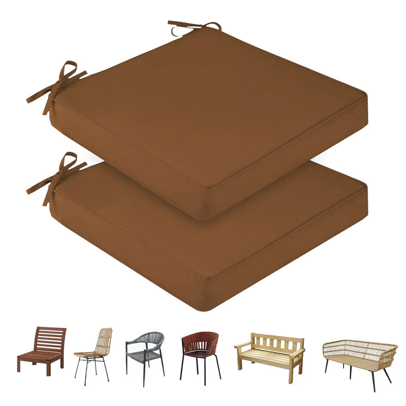 Waterproof Outdoor Patio Chair Cushions (Set Of 2) - 4" Thick Square Seat Pads, Brown