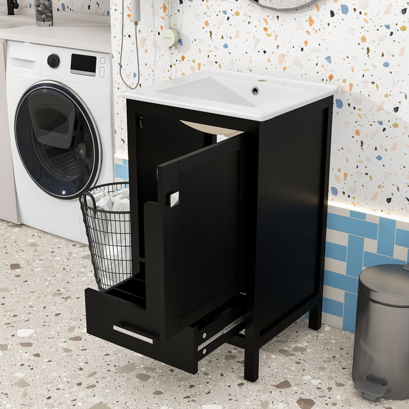 Meuble-lavabo compact 20 po avec portes à fermeture en douceur et lavabo, Noir