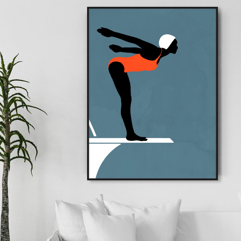 Sports and Teams in a Swim - impression d'art graphique, Cadre noir, H 36,5 po x l 24,5 po x P 1,5 po