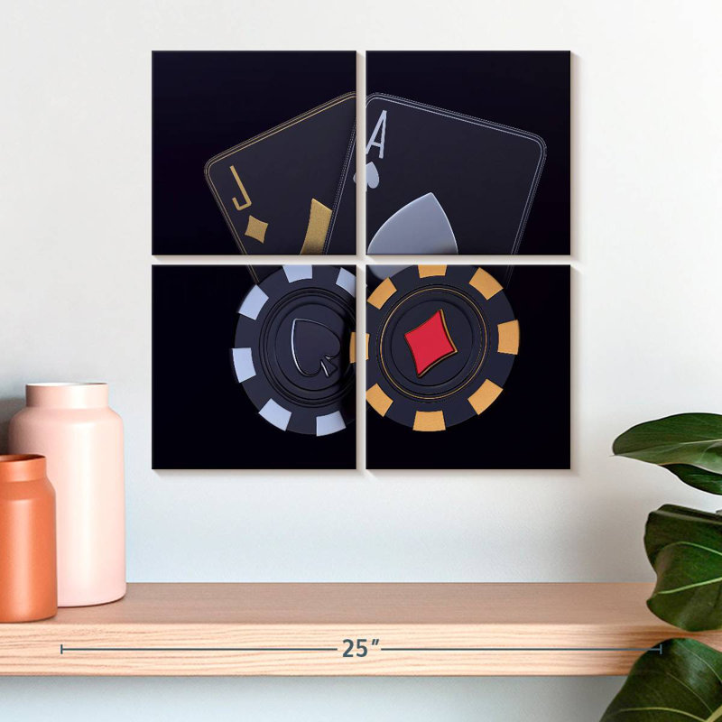 Senne Black Playing Cards And Chips, 18" H x 18" W