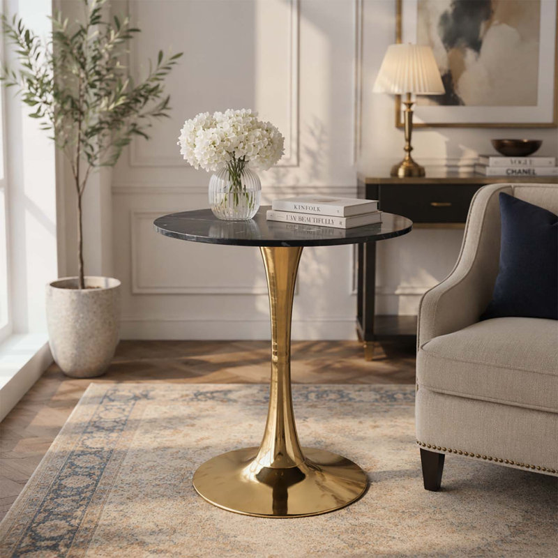 Table ronde moderne, parfaite pour 2 à 4 personnes, multifonctionnelle et élégante, Noir, doré