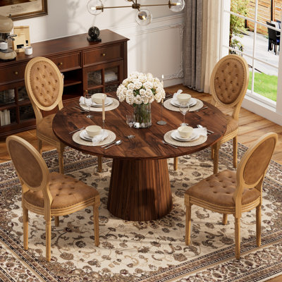 Ensemble de table de salle à manger rond de style Mid-Century pour 4 à 6 personnes, table de cuisine en bois et chaises en similicuir pour salle à manger, appartement