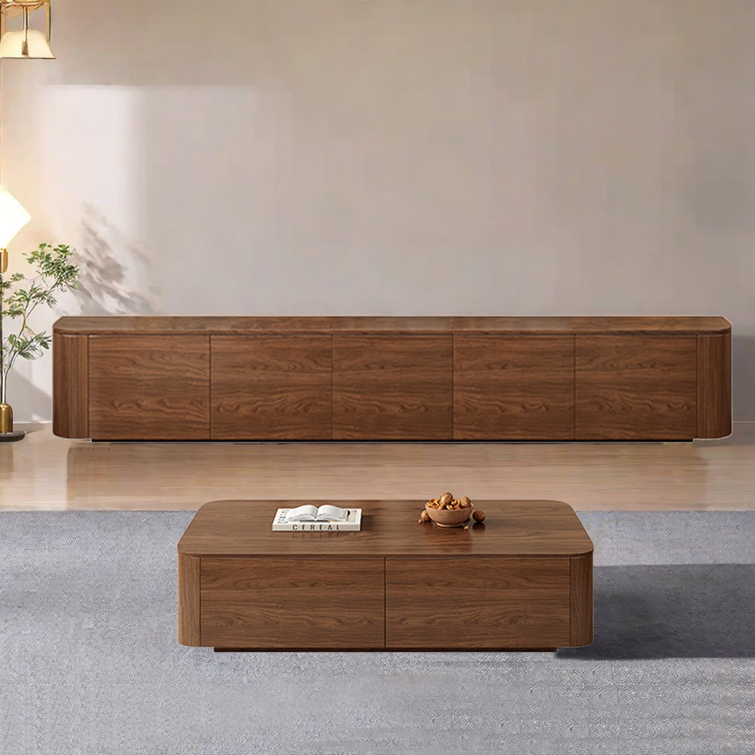 Aurora Craft Modern Boxwood TV Stand And Coffee Table Set 2 Piece