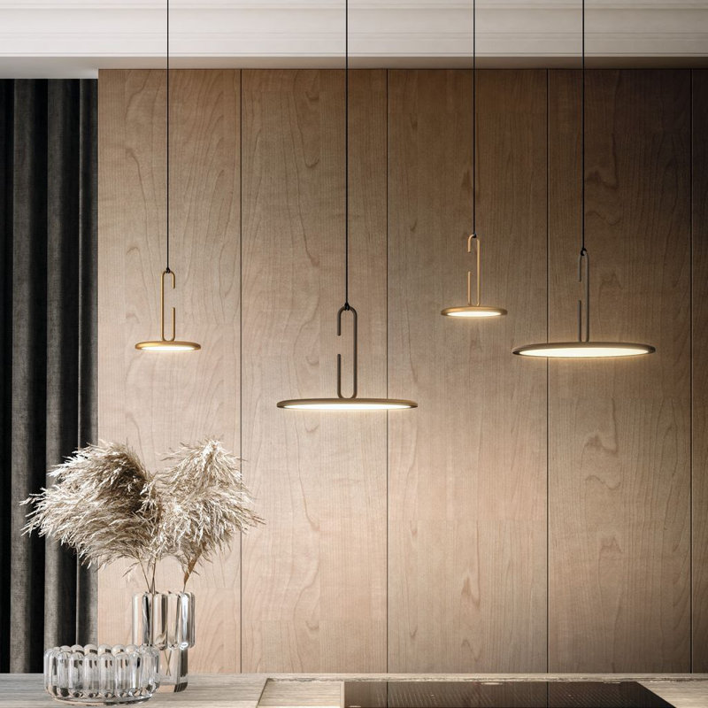 CLIP 1 - Light LED Pendant, Gold, White, 7.5" H x 7" W x 7" D