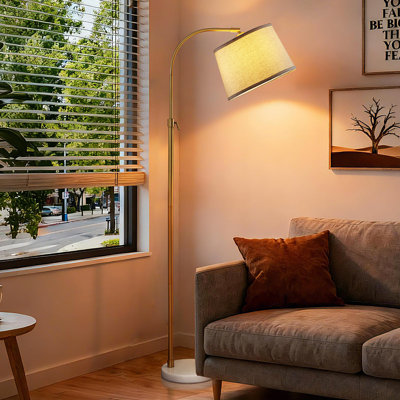 Modern Arched Floor Lamp with Marble Base, Adjustable Tall Standing Reading Lamp for Living Room & Bedroom