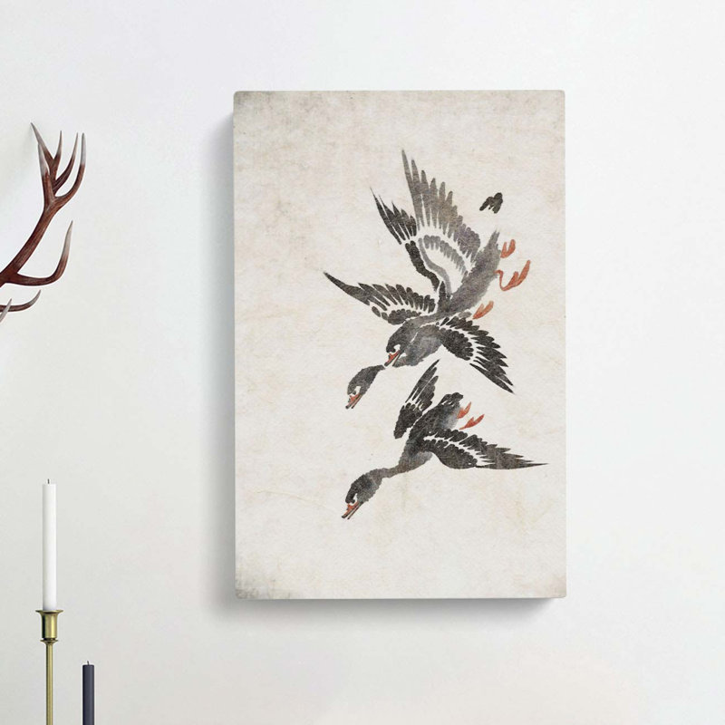 Wild Geese In Flight by Bian Shoumin - Wrapped Canvas Painting, 76cm H x 50cm W x 3cm D
