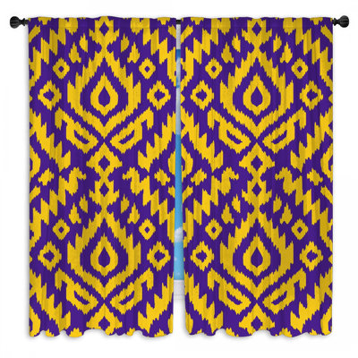 Rideaux obscurcissant jaune et mauve à motif ikat - 2 panneaux