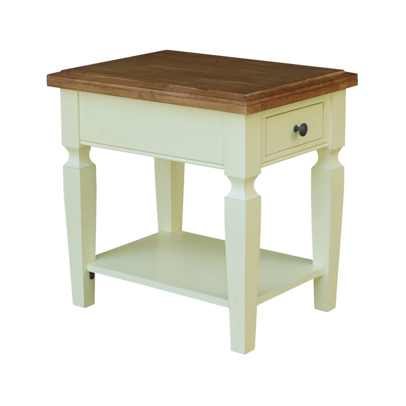 Briseno Solid Wood End Table with Storage, Hickory/Shell White