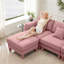 Canapé convertible en L rose à 4 places en tissu bouclé avec pieds en forme de coquillage, amovibles et cylindriques. Structure de sièges confortables pour le salon avec des espaces de confort de conception moderne-1184060139