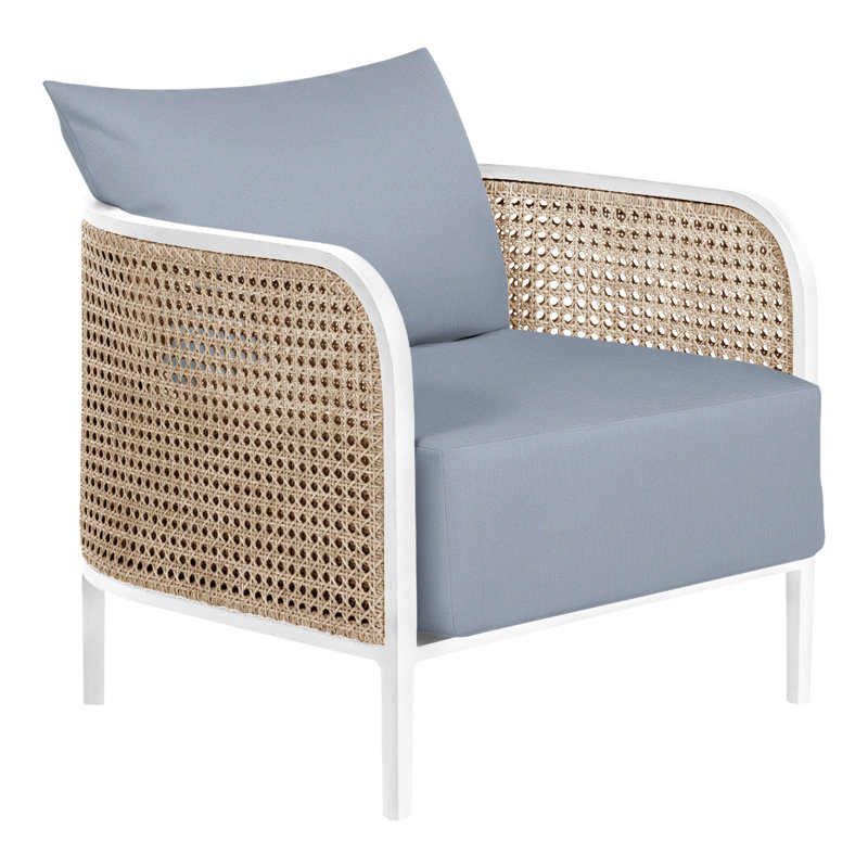 Havana Patio Chair with Cushions, Chalk/Natural Resin, No welt + Standard fill, Arbor Chambray