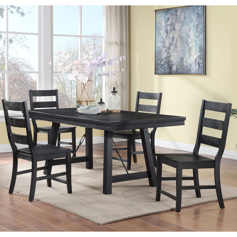 Black 5-Piece Rectangular Trestle Dining Table Set
