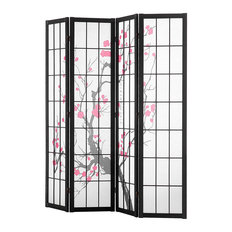 Paravent japonais à 4 panneaux avec motif de cerisier en fleurs