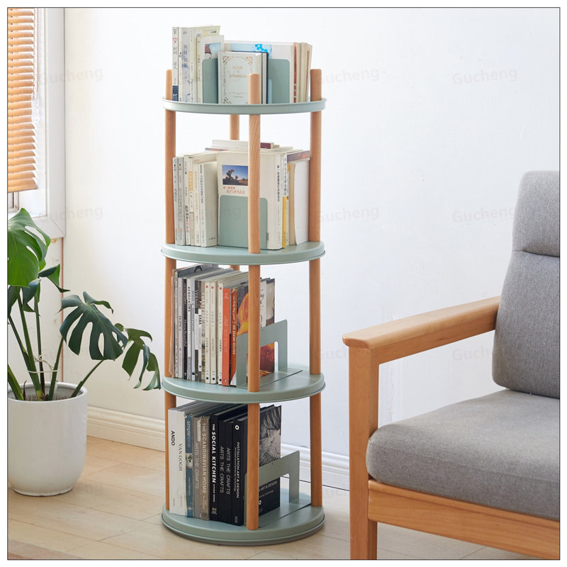 Bibliothèque rotative à 360 ° avec rangement grande capacité à 4 niveaux, design multifonctionnel et compact pour diverses pièces