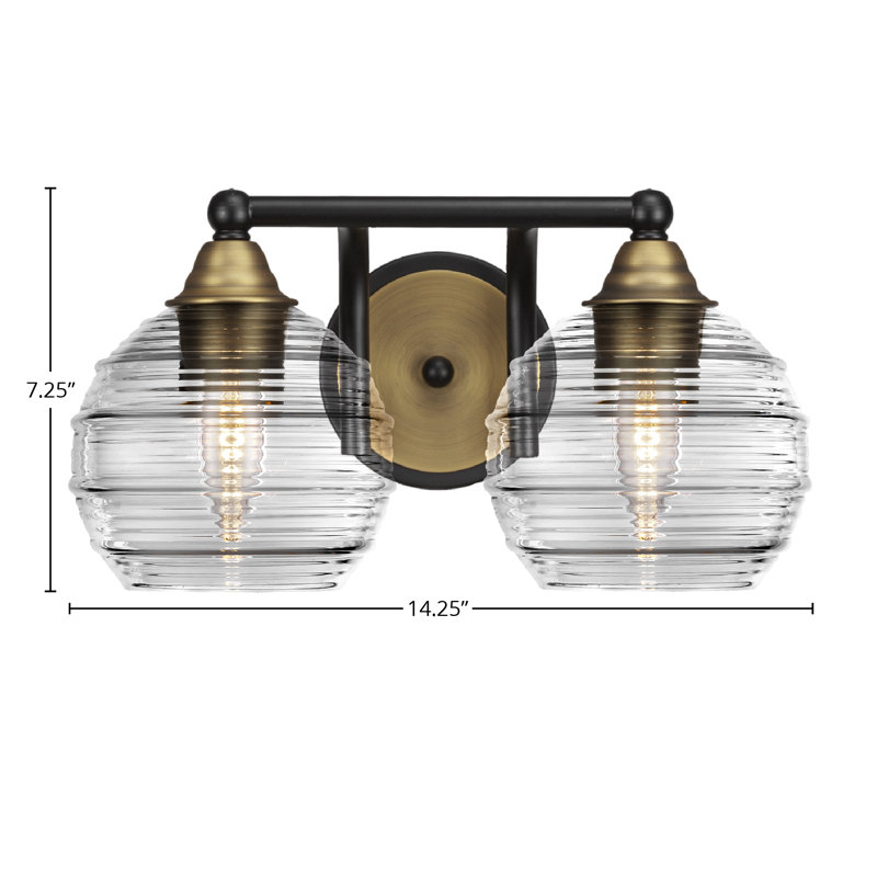 Michell 2-Light Bath Bar, Matte Black/Brass, Clear