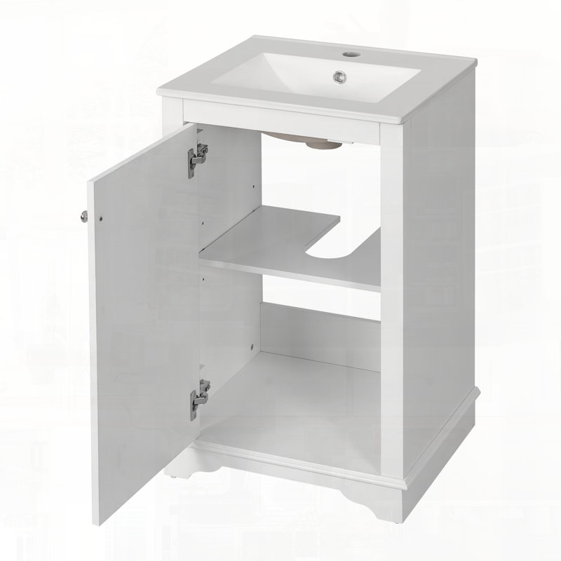 Meuble-lavabo autoportant moderne avec lavabo et tablette en céramique, Blanc