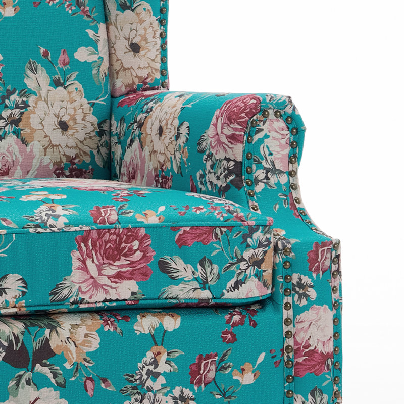 Upholstered Accent Chair, Peacock Blue Polyester/Walnut