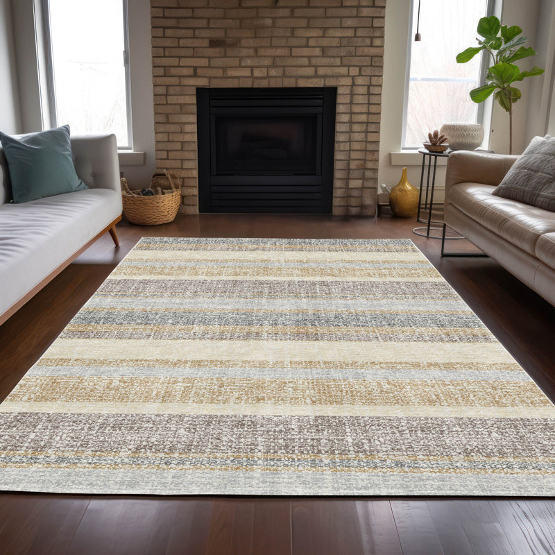 Tapis intérieur / extérieur doré lavable à la machine Xhevrie, Rectangle 10 pi x 14 pi