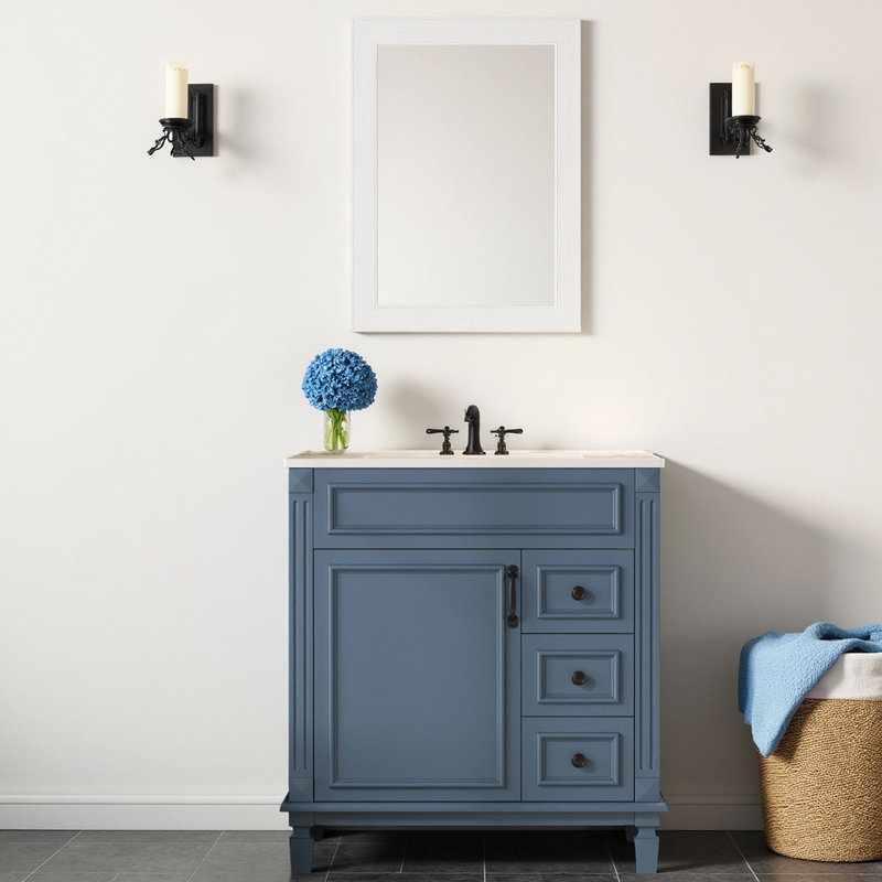 Meuble-lavabo de style français 30 po avec lavabo en céramique, Bleu