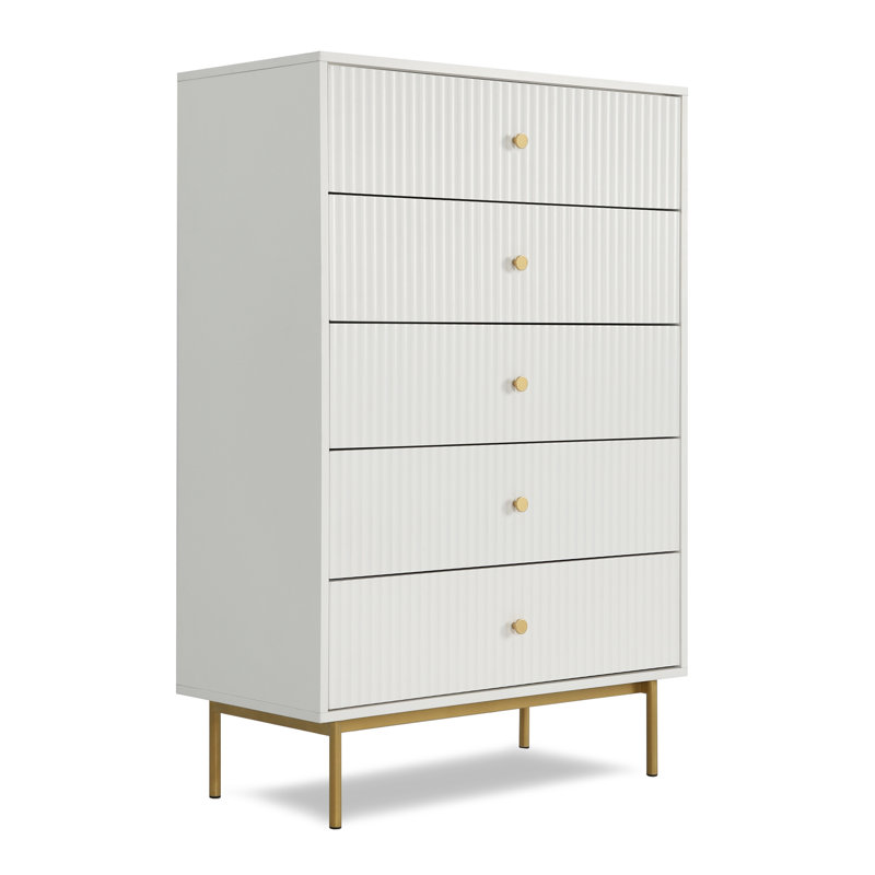 Bartko 80cm W 5 - Drawer Chest of Drawers, White