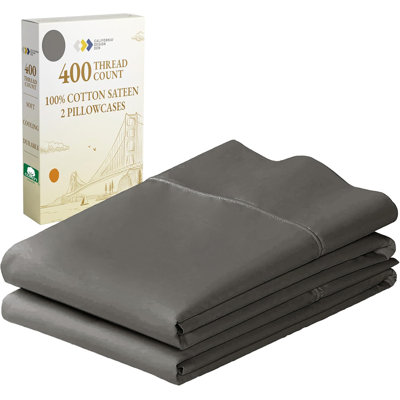 Ensemble de taies d'oreiller - contexture 400 fils, satin de coton à 100%, ensemble luxueux de 2 housses de coussin, respirant, rafraîchissant, doux pour un sommeil de qualité confortable - gris