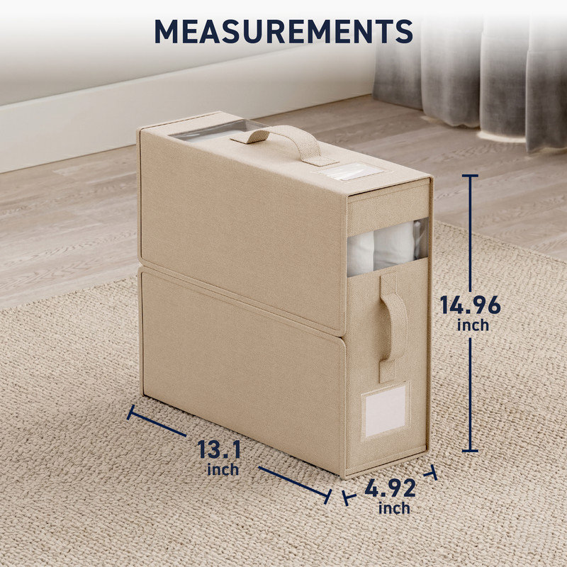 Ensemble de 4 bacs de rangement pour draps en lin - Bacs de rangement pour draps avec 2 poignées, fenêtre transparente et pochettes pour étiquettes, organisateur de placard pliable pour literie et literie grand et très grand
