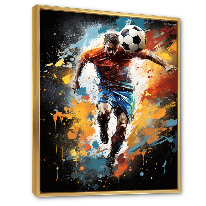 «Urmia Abstract Soccer Portrait Fusion», impressions sur toile, H 32 po x l 24 po x P 1 po, Cadre flottant doré