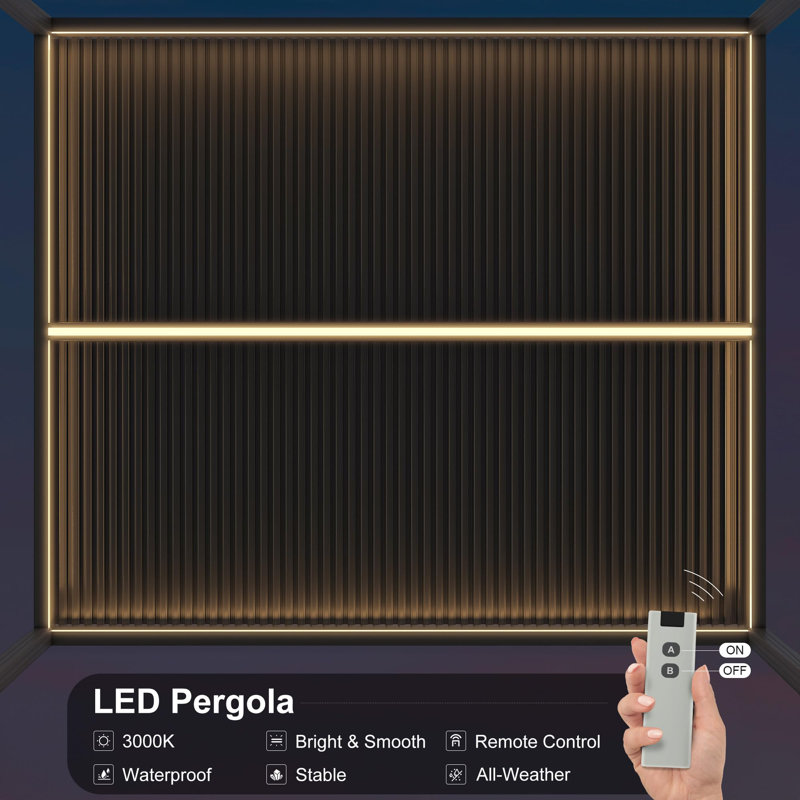 Remplacement de la bande lumineuse à DEL de la pergola mauve - compatible avec un pavillon de jardin à persiennes grises 12 pi x 12 pi, imperméable, à intensité variable avec télécommande. (Un accessoire d'éclairage, pas une pergola)