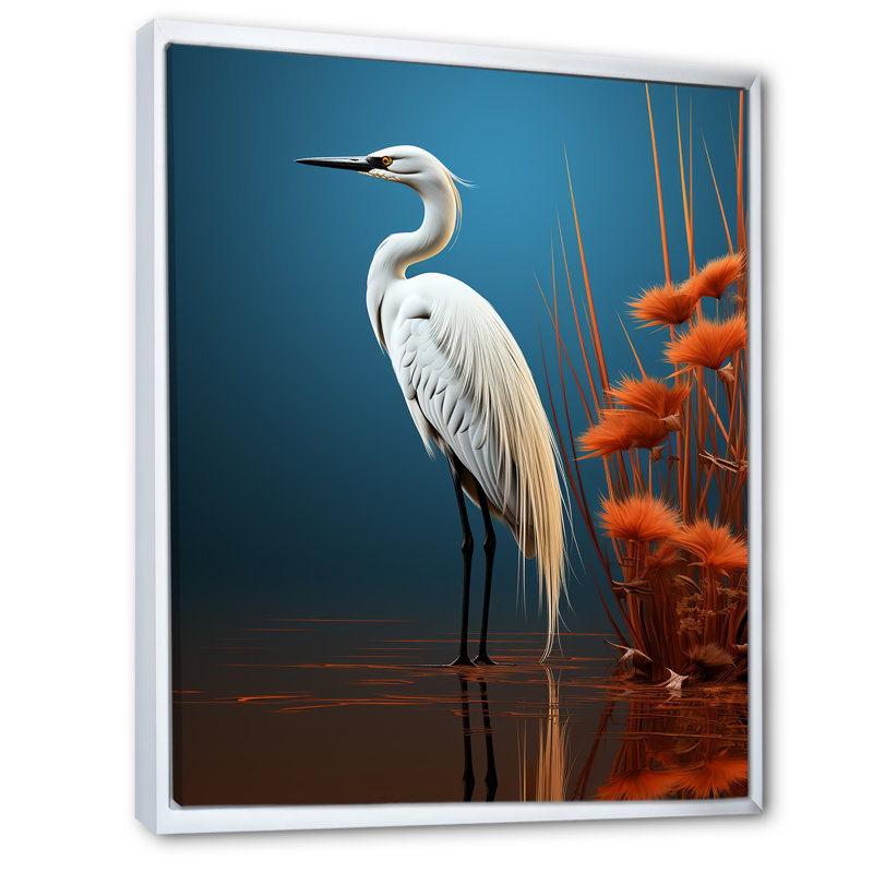 Minimal Heron Portrait, reproduction d'art sur toile, Cadre flottant blanc, H 32 po x l 24 po x P 1 po