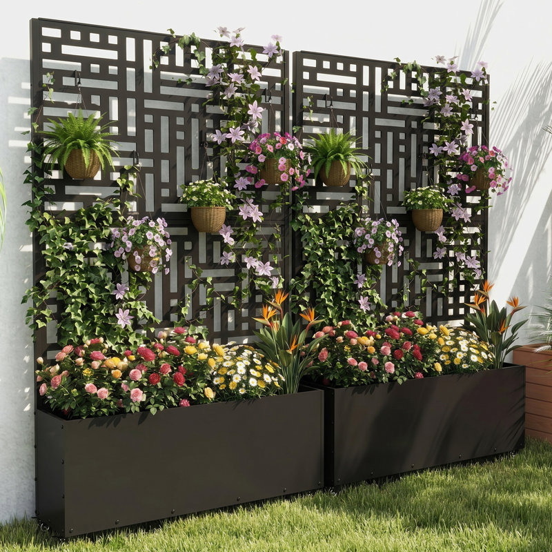 Boîte à fleurs en métal avec treillis , Noir