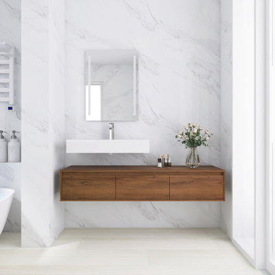 60 " Single Wall-Mounted Bathroom Vanity with Resin Sink, 3 Soft Close Drawers, Float Mounting Design