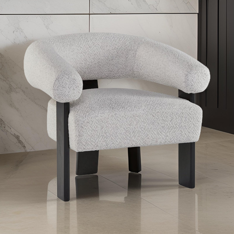 Chaise d'appoint Tisa, polyester gris, cadre en bois noir à 3 pieds avec dossier rond