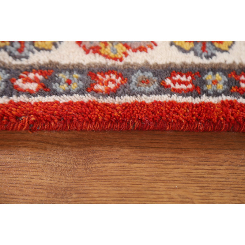 One-of-a-Kind Rectangle 4'1" x 5'11" New Age Rectangle Wool Area Rug in Red