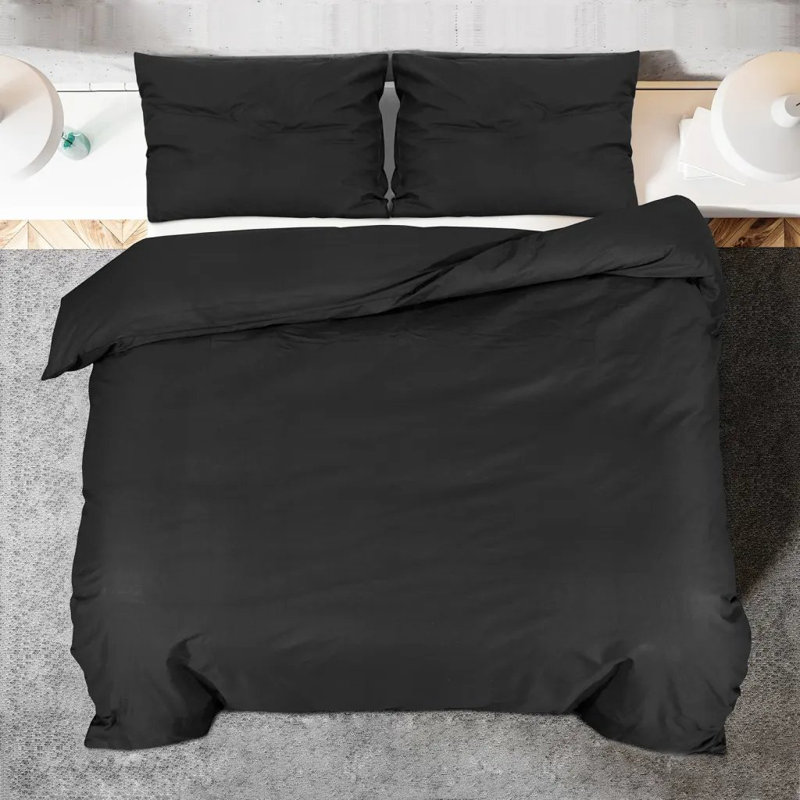 Black Egyptian Quality Cotton Traditional Duvet Cover Set, Black, 135 x 200 cm + 80 x 80 cm
