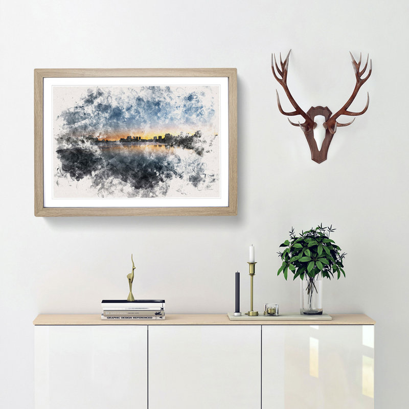 Cambridge Massachusetts Skyline - Single Picture Frame Painting on MDF, Oak Framed, 45cm H x 63cm W x 2cm D