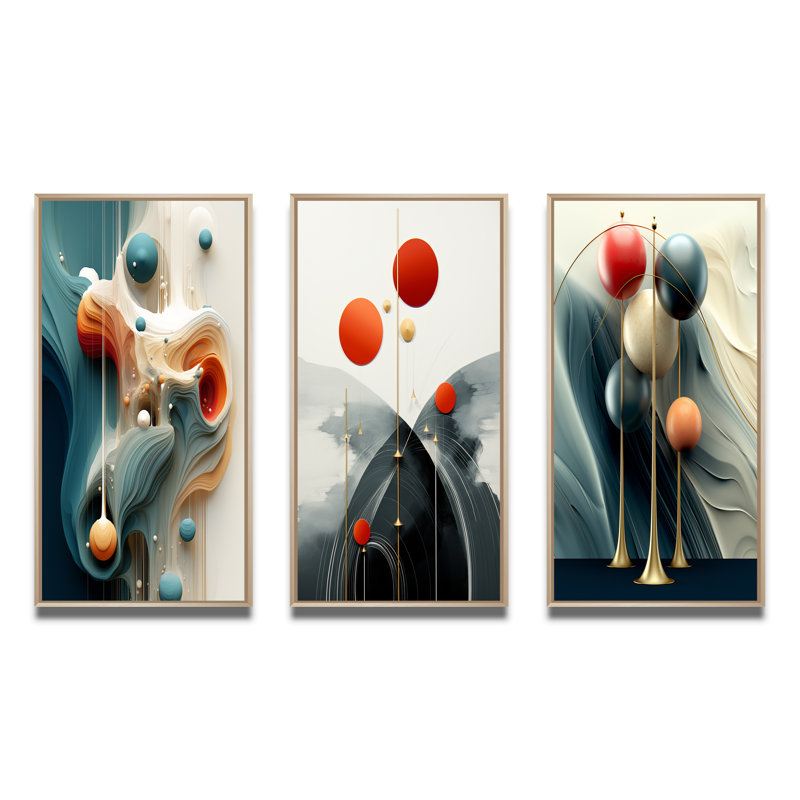 Otherworldly Multiverse Blessings Organic Retro - Minimalism Art Set Of 3 Pieces, Cadre naturel flottant, H 32 po x l 48 po