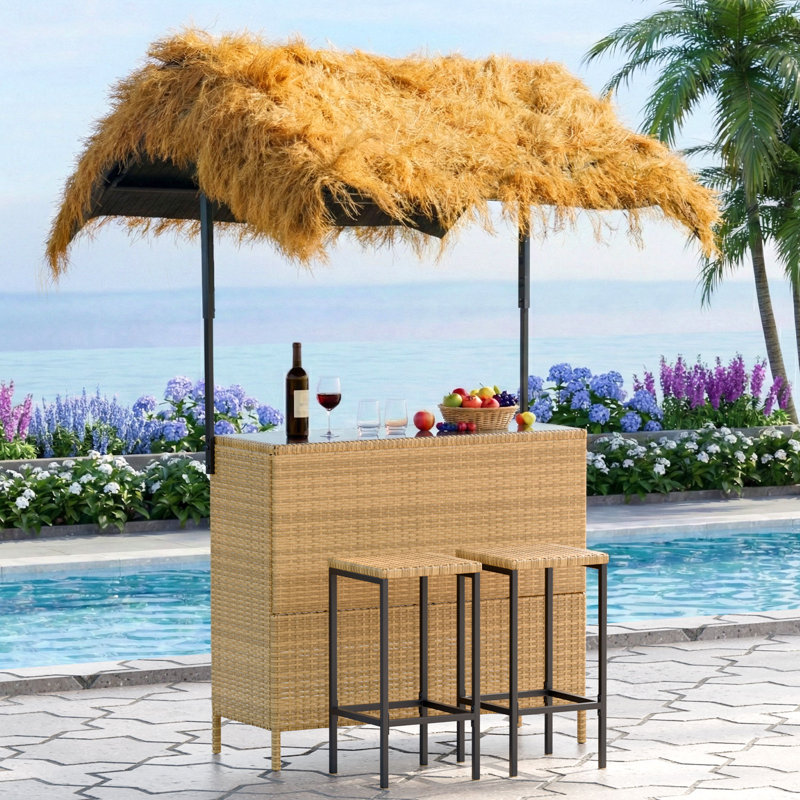 Ensemble de bar d'extérieur 3 pièces Tiki, Yellow