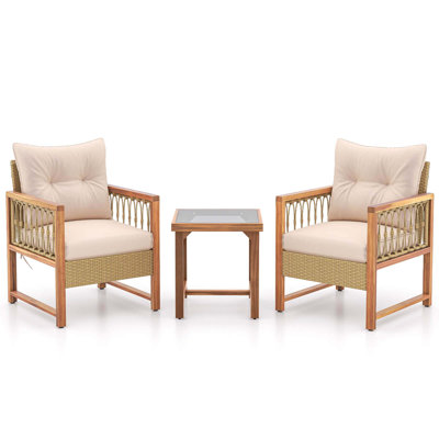 3 Pcs Patio Furniture Set Outdoor Pe Wicker Conversation Bistro Set by Ebern Designs