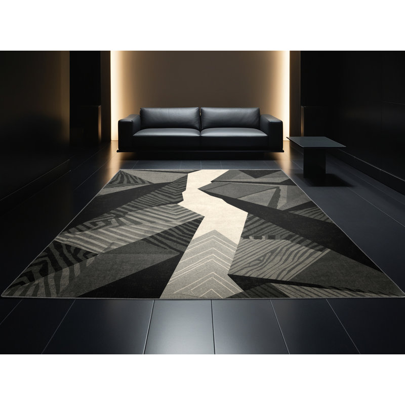 Tapis géométrique gris lavable à la machine Peksenak, 2 x 5