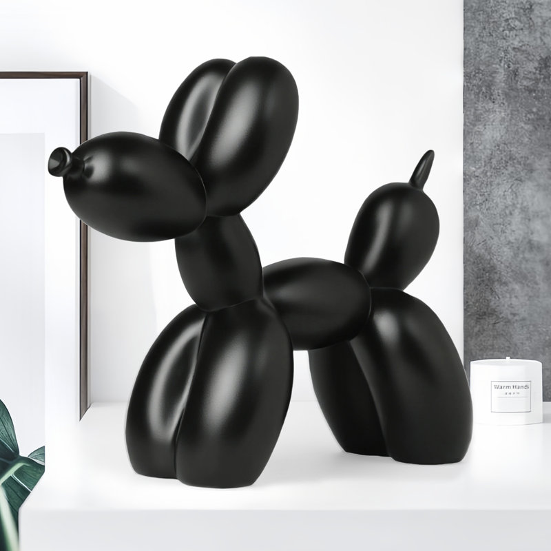 Modern Black Resin Balloon Dog Sculpture, 7.95×6.54×2.76 in Tabletop Decor for Living Room Bedroom Office, Black, Resin