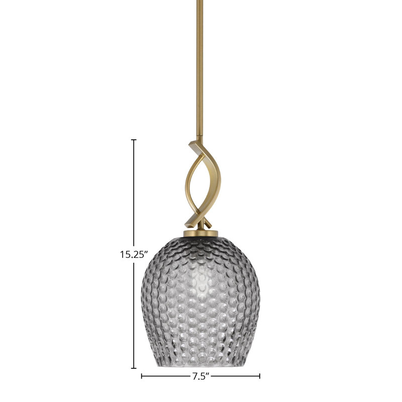 Mini-luminaire suspendu Unia suspendu en laiton vieilli avec verre texturé fumée 7,5 po