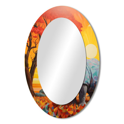 Rhinoceros At Sunset In The Borneo Jungle - Modern Oval Wall Mirror