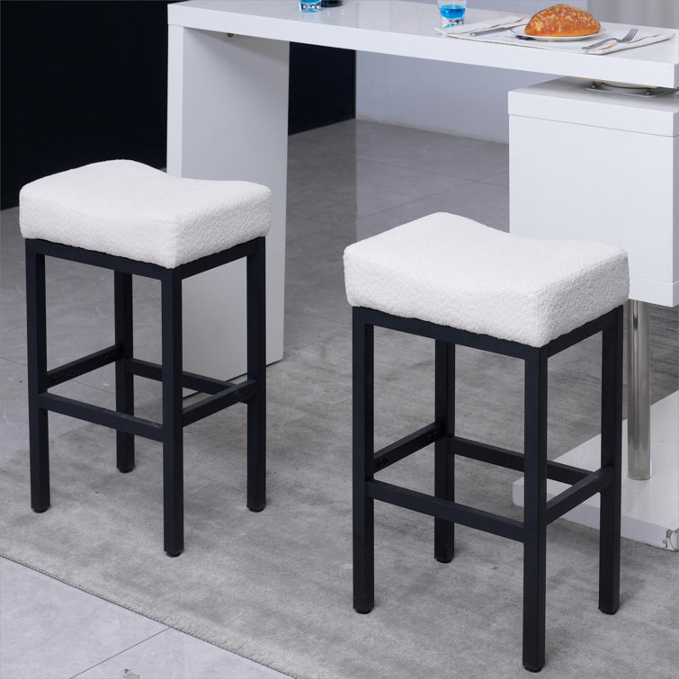 Counter Height Bar Stools Set of 2,Modern Kitchen Bar Stools, Metal Legs Backless Saddle Stool Chair