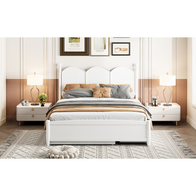 White Queen Size Platform Bed With Twin Xl Trundle And 2 Expansive File Drawers - Organize Your Bedroom Ease In Ample Side Provide A Comfortable Sleeping Experience