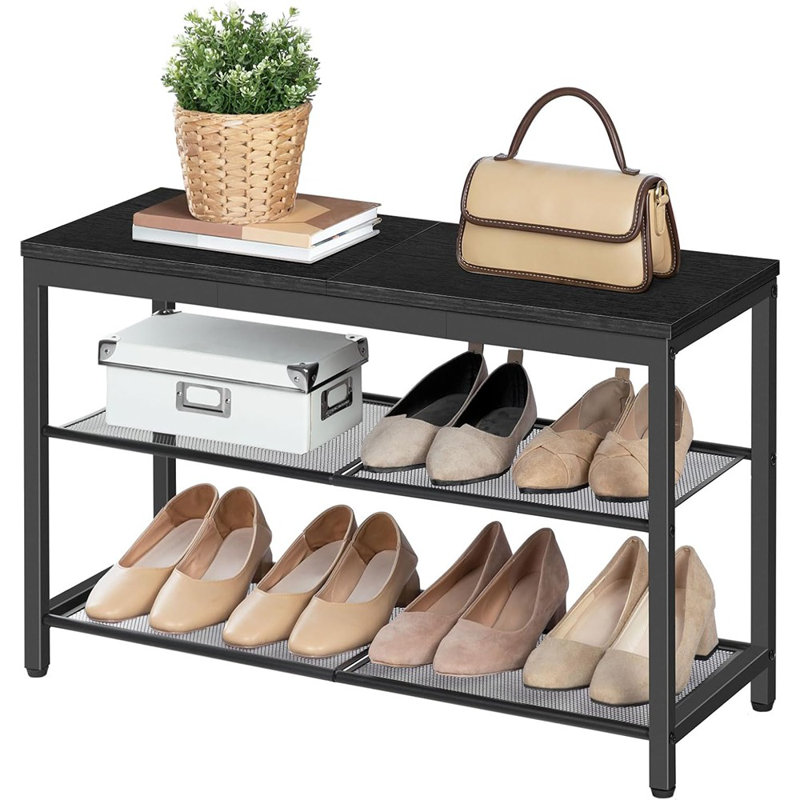 Shoe Bench, 3-tier Shoe Rack, Industrial Shoe Organizer Storage Bench, 29.5 Inches Entry Bench With Mesh Shelves, For Entryway, Living Room, Hallway, Easy Assembly, Black